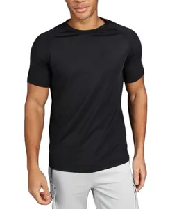 High Quality 95% Cotton 5% Elastane Tee cut and sew t-shirt Basic Blank Black Plain Tshirt Stretch Muscle Slim Fit T Shirt Mens