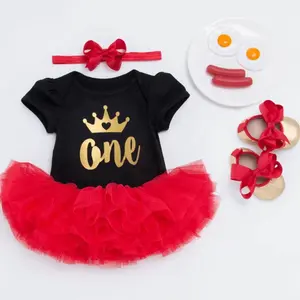 Xmas 1st First Baby ชุดวันเกิดสำหรับเด็กวันเกิด Party Romper 1ปีชุดเด็กหญิง Christening ชุด Tutu 4Pcs ชุด