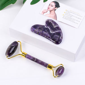 Gaya populer kristal ungu alami Gua Sha <span class=keywords><strong>Roller</strong></span> batu Amethyst <span class=keywords><strong>Roller</strong></span> Guasha pemijat grosir rol giok dan Set Gua Sha - Product Image 2