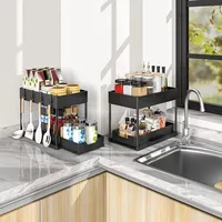 Organisateur de comptoir coulissant à double niveau pour salle de bain Support de rangement ménager pour vaisselle Outils de nettoyage Stockage à domicile en plastique