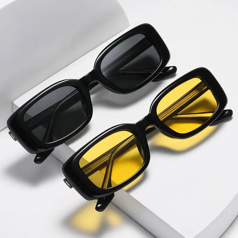 Fashionable Vintage Black Square Womens Sunglasses Wholesale TR90 Frame Metal Temple Rectangular Men Sun Glasses