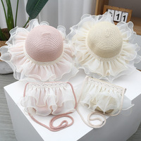Nouveau chapeau de soleil en fourrure d'été unisexe, style floral parent-enfant, pour la plage, avec sac assorti, taille de tête 48-50 cm