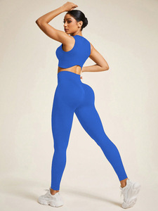 Đồng bằng màu sắc hình chữ U HEM tác động cao đẩy lên thể thao mặc phù hợp với eo cao mông nâng Workout phòng tập thể dục phòng tập thể dục 2 PCS Bộ - Product Image 6