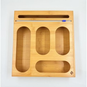 Bamboo <b>Storage</b> <b>Box</b> Drawer Organizer Rectangular Space Saving For <b>Kitchen</b> Bag Rack With Sliding Lid - Product Image 1
