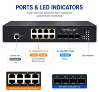 Switch POE Gigabit de 8 Puertos con Gestión L3, 4 Puertos SFP+ de 10G, 10/100/1000M, Apilable, Compatible con VLAN para Centros de Datos