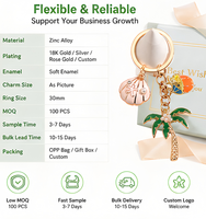 Porte-clés Émail Plage Estivale avec Breloques Palmier, Ananas, Coquillage, Étoile de Mer, Queue de Sirène – Pendentif Métallique pour Sac de Vacances pour Femme