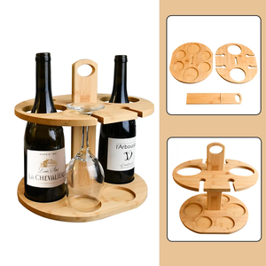 ชั้นวางแก้วไวน์แบบพับได้ทันสมัย พร้อมหูหิ้ว ทำจากไม้ไผ่ สำหรับจัดระเบียบเฟอร์นิเจอร์ในบ้าน วางบนเคาน์เตอร์หรือโต๊ะ - Product Image 2