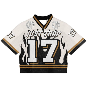 Tontons Camiseta personalizada de poliéster con cuello en V para hombre Hip Hop Moda de gran tamaño recortada personalizada Boxy Fit Mesh Football Jersey Tallas grandes - Product Image 1