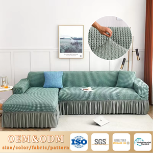 Elastic Bubble Grid <strong>Sofa</strong> Cover Set Full Wrap L-shaped <strong>Sofa</strong> <strong>Protector</strong> for Home with Skirt, Dustproof and Stain-resistant - Product Image 1