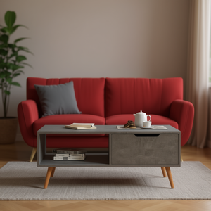 Tavolino da Caffè in Legno Ingegnerizzato Grigio Cemento 39.4x19.5x16.9 Pollici, Stile Mid-Century Moderno con Contenitore, Arredamento per Soggiorno - Product Image 2