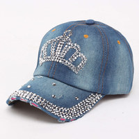 Casquette de Baseball en jean pour hommes et femmes, accessoires en Denim et strass, bijou couronne scintillante