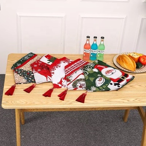 YY European and American Christmas Decorations Knitted Cloth Table Flag Cotton and <b>Linen</b> Knitted Embroidered Tassel Tablecloth - Product Image 2