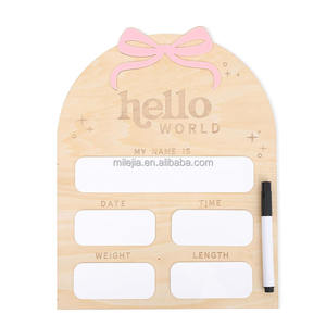 Panneau d'annonce de naissance en bois « Bonjour le monde », accessoire <span class=keywords><strong>photo</strong></span> pour nouveau-né, plaque personnalisée avec nom et date, décoration de fête prénatale, souvenir de la chambre de bébé - Product Image 1