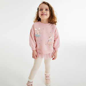 Venta al por mayor 2-7y Popular traje infantil para niñas traje para niños niñas algodón rosa Top + Pantalones blancos animales de dibujos animados falda de malla - Product Image 2