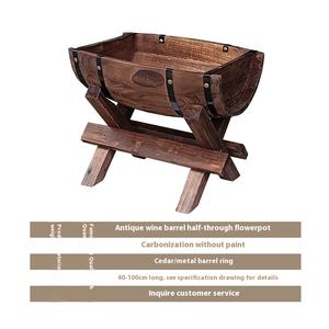 Pot de fleur en tonneau de chêne antiseptique écologique demi-baril extérieur en bois artisanat jardin paysage boîte à vin vin plantation de légumes - Product Image 2