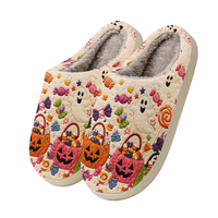 Pantoufles à impression numérique, style brodé, légères, classiques, motif personnalisé, doublure en peluche, tige en tissu, semelle extérieure en TPR
