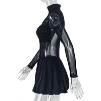 Sexy Damen-Minikleid für Clubs mit Empire-Taille, Antistatisch, A-Linie, Einfarbig, Stehkragen, Lange Ärmel, Y2K-Partykleidung