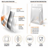 Op maat gedrukte vierkante bodemstaande pouch met ritssluiting en venster voor gedroogd fruit, snackverpakking, food grade