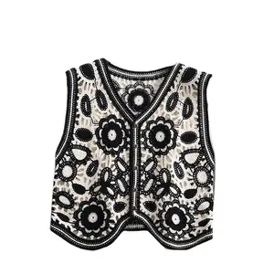Colorful Hand Crochet Embroidery Openwork Knit New hollow sleeveless V-neck embroidered vest top women's vest
