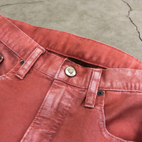 Pantalon en jean coupe ajustée pour homme, couleur personnalisée OEM ODM, coupe courbée, délavage effet moustaches, denim orange, jeans en denim