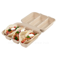 Fabricant de bagasse à tacos Boîte d'emballage alimentaire à 3 compartiments avec logo personnalisé en matériau naturel biodégradable