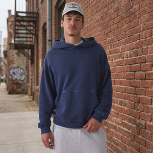 Sudadera con Capucha Extra Grande para Hombre, Color Azul Marino Sólido, Informal, de Algodón y Felpa, Corte Regular, para Otoño - Product Image 4