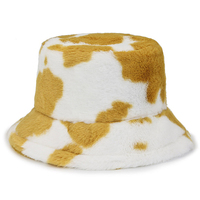 Casquettes de seau en velours pelucheux à impression de vache d'hiver avec logo personnalisé Chapeaux de pêcheur décontractés et chauds en fausse fourrure
