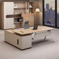 Ensemble de bureau et chaise de direction moderne avec armoire latérale, design en bois en forme de L pour le travail de bureau