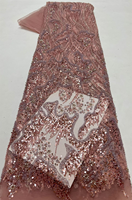 NI.AI Tissu en dentelle perlée de luxe, à motifs floraux brillants, avec sequins, en tulle et maille, idéal pour les tenues africaines - Vente chaude