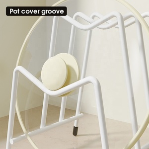 Support de comptoir en métal pour couvercles de casseroles, porte-ustensiles à trois niveaux, grande capacité, organisateur d'évier de cuisine portable - Product Image 2