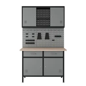 Banco de trabajo de acero para garaje, armario de almacenamiento de herramientas, mesa de trabajo con cajón y tablero de clavija