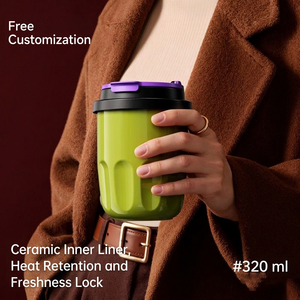 แก้วกาแฟเก็บความร้อน 320 มล. บุเซรามิกด้านใน แก้วสแตนเลสแบบพกพา แก้วเดินทาง สกรีนโลโก้ได้ - Product Image 5