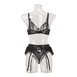 Yeni seksi üç noktalı perspektif iç çamaşırı sıcak erotik dantel örgü jartiyer iç çamaşırı 3 parça setleri - Product Image 4