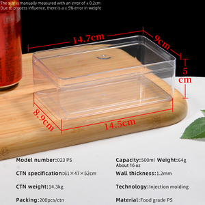 Contenitore Rettangolare in Plastica PS Trasparente da 500ml con Coperchio, Monouso <span class=keywords><strong>per</strong></span> Dessert, Frutta, Tiramisù, <span class=keywords><strong>per</strong></span> Forniture da Pasticceria - Product Image 6