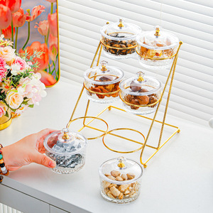 Ensemble de plats à collation en verre à plusieurs niveaux avec couvercles, design géométrique, multifonctionnel pour la maison, le salon, la table basse, plateau à fruits - Product Image 3