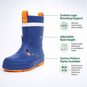 Bottes <span class=keywords><strong>de</strong></span> <span class=keywords><strong>pluie</strong></span> légères et souples en caoutchouc naturel pour enfants, doublure respirante, motif visage souriant, imperméables, type Wellington - Product Image 3