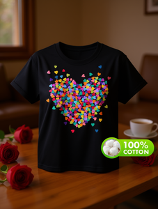 T-Shirt Casual da Donna con Motivo a Cuori Retrò, Manica Corta, Puro Cotone, Vestibilità Regolare, per Tutte le Stagioni, Collo Tondo, Stampa Digitale - Product Image 2