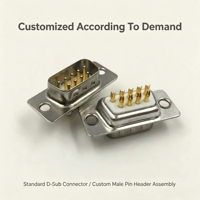 Conector D-SUB de Latón al por Mayor DB9 DB15 DB25 DB37 Macho Hembra Recto Ángulo Recto Conector D-Sub Personalizado con Pinout