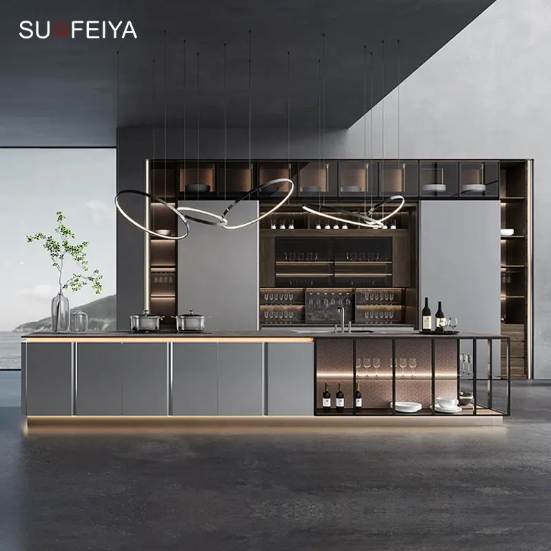 Suofeiya Customized Modern Design Smart Kitchen Automatic Electric Door Kitchen Cabinets With Lifting Island