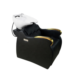 Luxury <b>Black</b> Shampoo Bed Semi-<b>reclining</b> Shampoo <b>Chair</b> with Footrest and Electric Leg Adjustment for Barber Shop - Product Image 5
