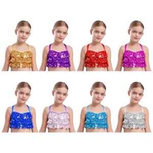 Débardeur court à volants pour filles de 6 à 16 ans, style danse de salon, camisole métallique, costume de danse jazz, pour compétition de cheerleading et performance scénique - Product Image 1