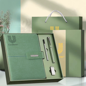 Promo Venta al por mayor de negocios de lujo personalizable PU cuero A5 Notebook regalo conjunto con pluma, taza térmica y USB