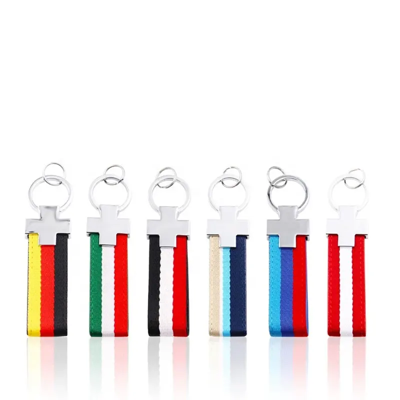 Nylon Leather Belt Keychain Germany Italy France Flag Key Ring Chain Keyring Colorblock Webbing Charm Car Keychains Jewelry