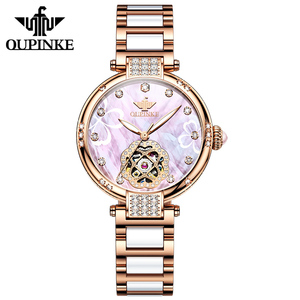 Oupinke <span class=keywords><strong>3183</strong></span>นาฬิกากลไกหรูหราสำหรับผู้หญิงสายสแตนเลสนำเข้าเคลื่อนไหวกลวงออกนาฬิกาธุรกิจส่องแสงเป็นประกายระยิบระยับ - Product Image 1