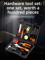 Ensemble d'outils combinés en acier au carbone de 16 pièces avec stylo testeur électrique, clé hexagonale, marteau, pinces, ruban à mesurer