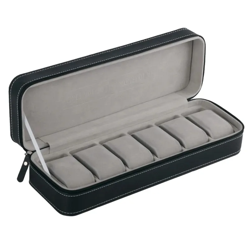 6 Slots Portable Leather Watch Box Your Watch Good Organizer Jewelry Storage Box Zipper Easy Carry Men Watch Box New