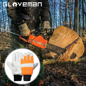 GLOVEMAN en388420牛革レザーHPPE強化保護ランバージャックカット耐性反射チェーンソー安全手袋