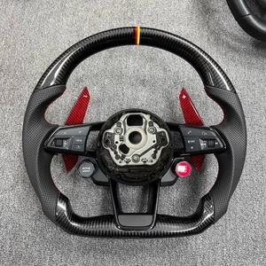 Volant en fibre de carbone semi-perforé avec bouton de démarrage R8 et sélecteur de mode de conduite pour <span class=keywords><strong>Audi</strong></span> A3 A4 A5 A6 C7 C8 Q3 Q5 Q7 SQ5 SQ8 TTRS - Product Image 3