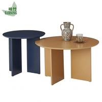 Table basse écologique ronde, ensemble de tables gigognes pour salon, table d'appoint de canapé, 2 tables d'appoint avec pieds à double panneau, design gain de place