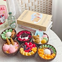 Bougie parfumée en coquille de noix de coco véritable avec garnitures 3D fruits et crème glacée, cire de soja artisanale pour la décoration de la maison et les cadeaux